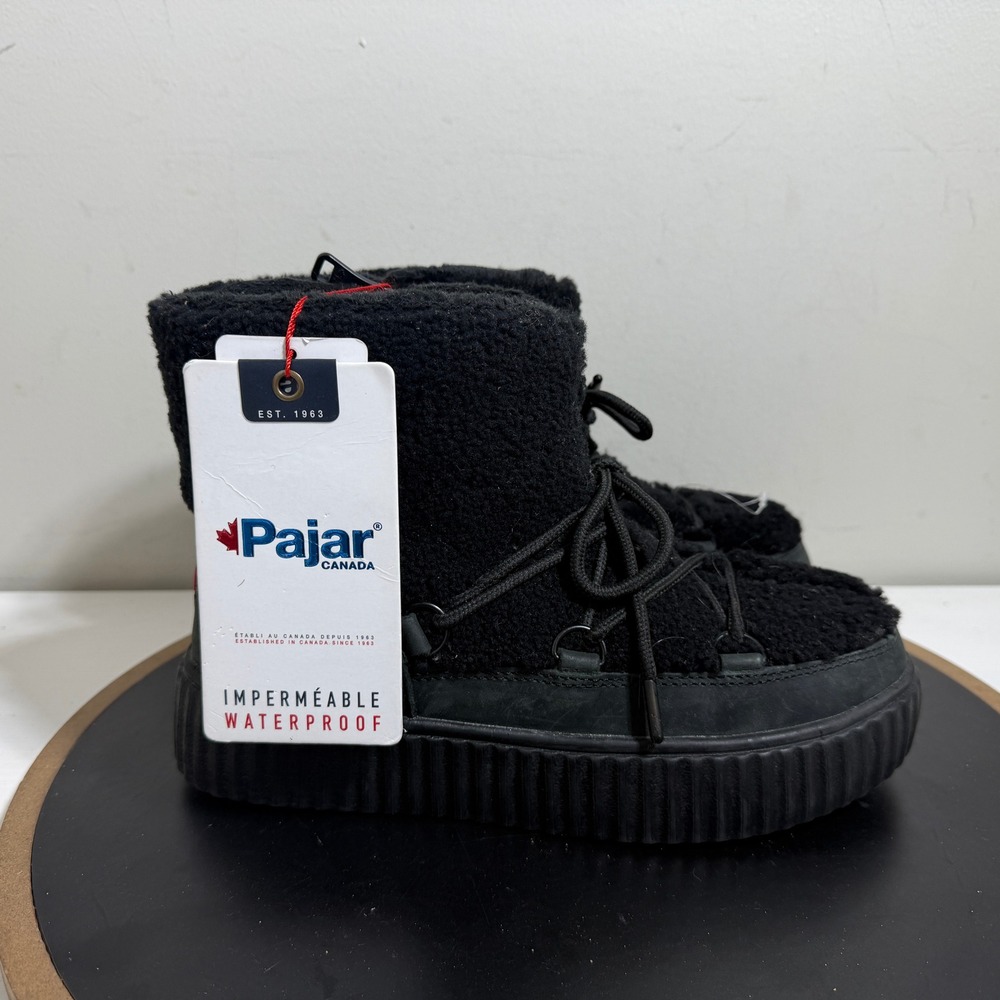 Pajar Canada Snow Boots Women 7‎ Ceria  Shearling Platform Black Waterproof NWT